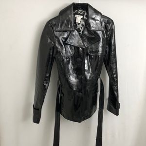 Cache patent leather trench coat